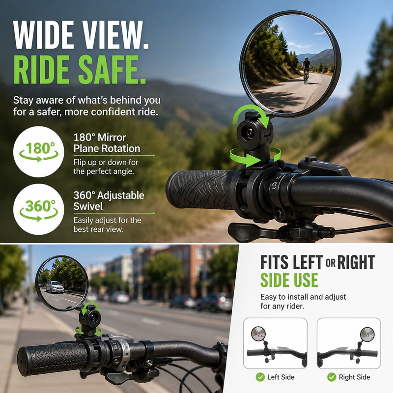 Bicycle Rearview Mirror for Safer Riding – 360° Adjustable Convex