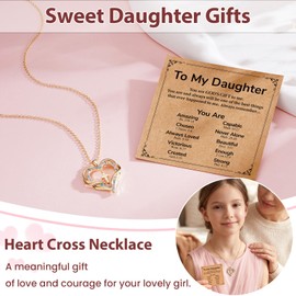 Esrial Granddaughter Daughter Gifts Heart Cross Necklace Gifts