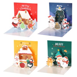 3D Pop up Christmas Cards, 4 Pcs Greeting Cards for Christmas Merry Xmas Cards with Envelopes Merry Christmas Card for Family,Friends,Kids