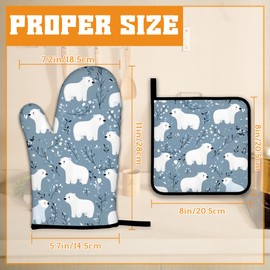 Cute Polar Bear Oven Mitts and Pot Holders,Winter Heat Resistant Oven Mitts Gloves and Pot Holder for Home Kitchen Decorations Cooking Baking BBQ Gifts,Set of 4