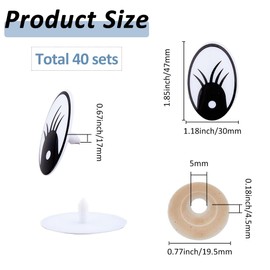 SUPERFINDINGS 40 Sets Large Safety Eyes 30mm Crochet Eyes for Amigurumi Puppet Craft Eyes with Washers for Crocheting Doll Stuffed Animal Cartoon Eyes