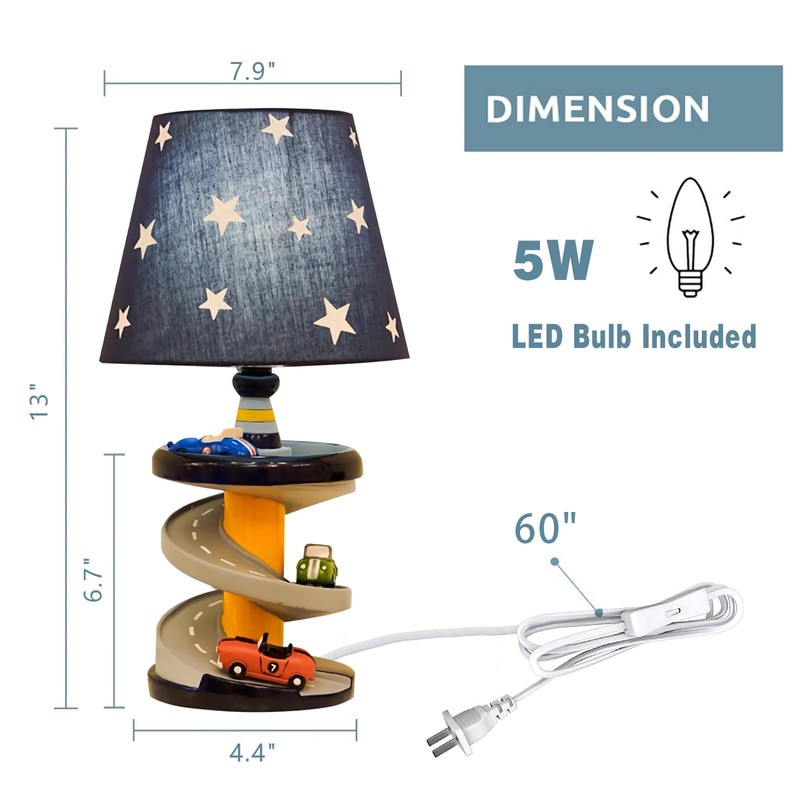 HERBESTBAY Table Lamp, Adorable 14 Inch Racing Road Style Kids