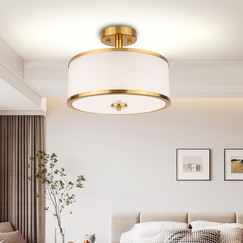 Edwarmlux 3-Light Semi Flush Mount Ceiling Light Fixture, 12.6" Gold