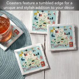 Thirstystone Missouri Home 4-Pack Absorbent Stone Coasters with Protective Cork Backing 4" Square Manufactured in The USA Artistic Absorbent Easily Wipes Clean