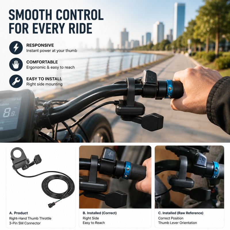 108X Right Thumb Throttle for E-Bikes – 36V 48V 60V