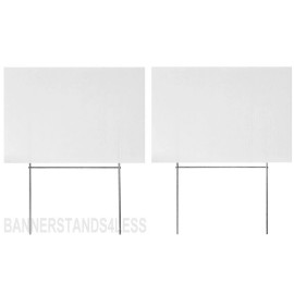 18x12 Inch BLANK Yard Lawn Sign White w/ Stake  - 2 PACK