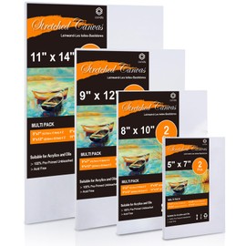 CONDA Canvas Boards for Painting, 8 Pack Multi-Size 11x14, 9x12, 8x10, 5x7 Inch Canvas Panels, White Blank Canvases for Painting, 100% Cotton Art Canvas for Acrylic Oil Paints