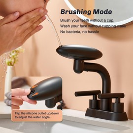 Matte Black Bathroom Sink Faucet，Modern 3 Hole Bathroom Faucet 2 Handle 4 Inch Centerset with 4 Water Outlet Modes, 360° Swivel Spout & Pop-Up Drain