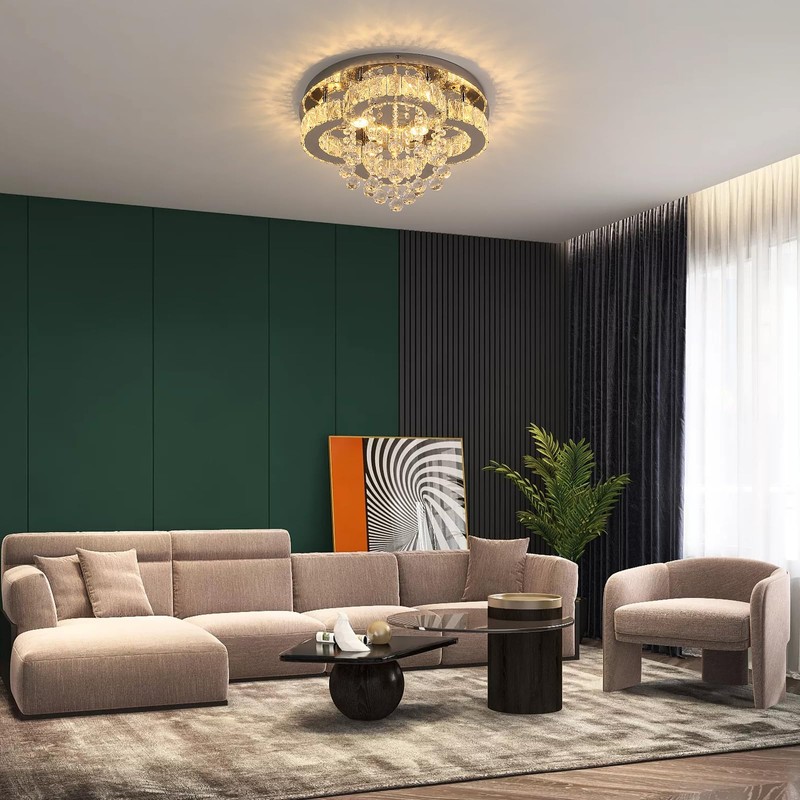 Vinilky Crystal LED Ceiling Light Chandelier, Modern Flush Mount Lighting