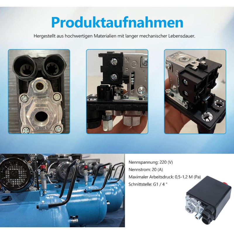 Pressure Switch Compressor, Pressure Switch Control Valve, 72.5-175PSI 220V, Single