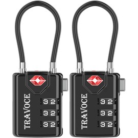 Search Alert TSA Approved Travel Combination Luggage Cable Locks for Suitcase, Gym Locker,Toolbox,Backpack 1,2,4,6 &10 pk, Black 2 Pack, ONE_Size