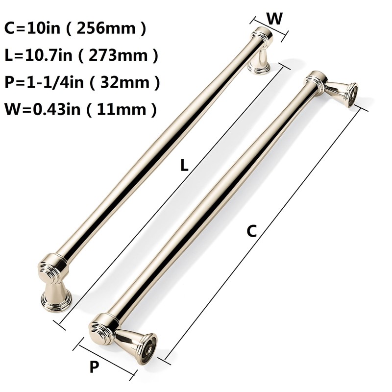 khtumeware 6 Pack Polished Nickel Cabinet Pulls 10 Inch(256mm) Hole