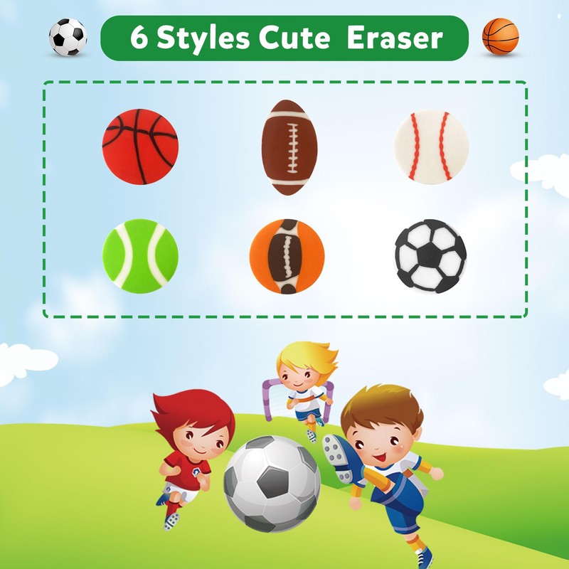 ZAKVOOR 70 Pcs Sport Ball Pencil Erasers Bulk for Gift