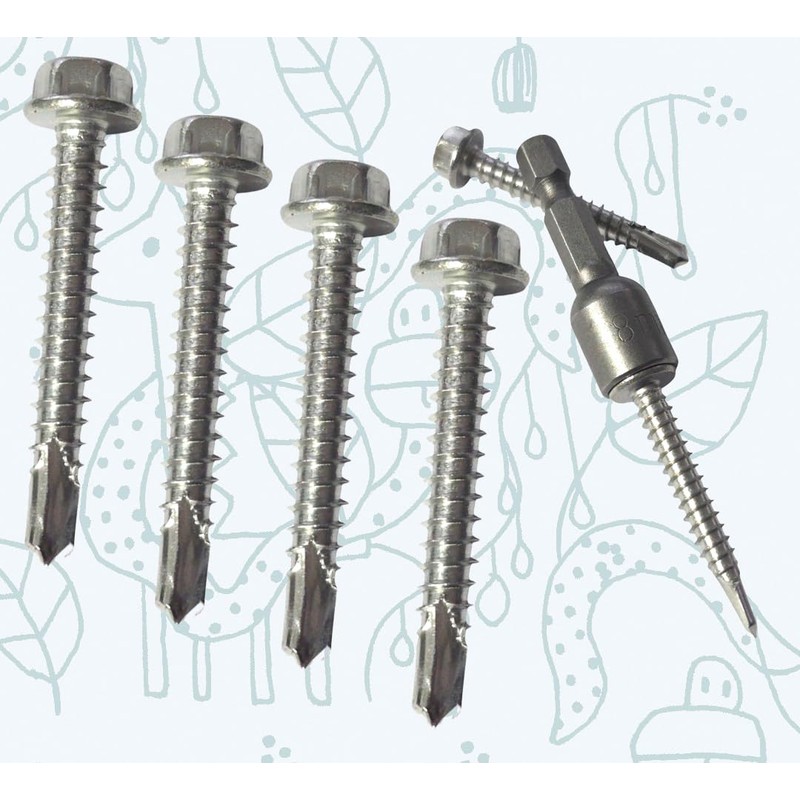 Pack of 20 Self-Drilling Stainless Steel Screws Bolts with Hex