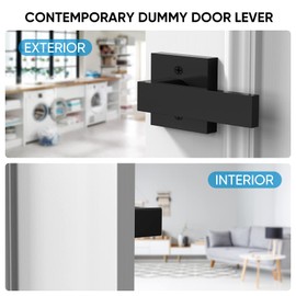 TICONN 5Pk Door Handle Heavy Duty, Reversible Square Door Lever for Bedroom, Bathroom and Rooms (Black, Dummy - Front Mount, 5 Pack)