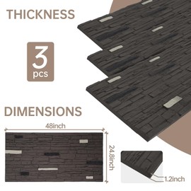 VallisCo 3-Packs Faux Stacked Stone Panels - 47.3" x 23.7" Artificial PU Stone Wall Panels, Exterior Siding Panels for DIY Home Improvement Projects, Dark Grey