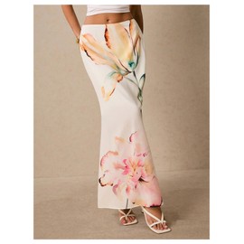 Milumia Women's Floral Print Mesh Long Skirt Bodycon Fishtail Flowy Summer Maxi Skirts Multicolor Small