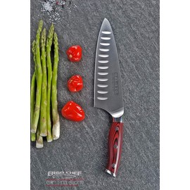 Ergo Chef 3080 Crimson Series 8” Chef’s Knife Hollow Ground Blade - Durable German High Carbon Stainless Steel Blade