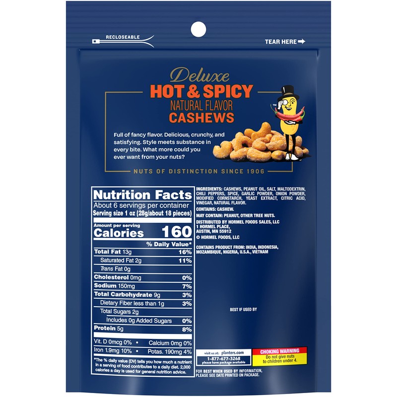 PLANTERS Deluxe Hot 'N Spicy Cashews, 6 oz. (8-pack)