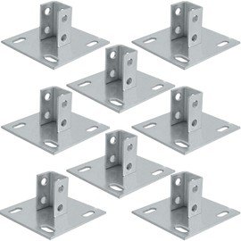 Strut Post Base Single Channel with 2 Mounting Holes - Heavy Duty Galvanized Zinc Plated Square for 1-5/8” Single Strut Channel- Side Orientation - 6-inch x 6-inch Base (8)