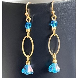 Gold and Aqua Blue Czech Glass Flower Earrings. Jewelry Earrings for Women #3298FE3598