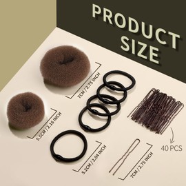 FANDAMEI Hair Bun Maker, 4PCS Donut Hair Bun Maker for Kids with 4PCS Extra Small Hair Buns Kit. Small Ballet Hair Bun Maker for Kids, Hair Bun Set with Elastic Hair Ties, Hair Pins.(Light Brown)