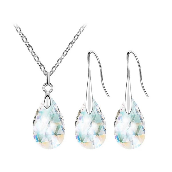 Schmuckset elegant Tropfen zirkoniastein Ohrrinfe und Halskette Set