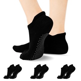 Calcetines antideslizantes con 3 pares de calcetines de yoga unisex para pilates, hospital, tobillo, calcetines antideslizantes para mujeres y hombres (negro), Negro -, Talla única