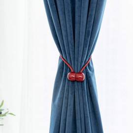 Emoly Magnetic Curtain Rope Tiebacks, Classic European Window Curtain Holders with Magnets for Blackout Curtain, Sheer Panels Draperies (Red, 2020)