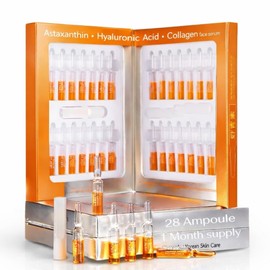 Astaxanthin Face Serum Ampoules 56ml (28 x 2ml), 28 Day Skincare Set with Hyaluronic Acid, Niacinamide, Ceramides, Hydrating, Brightening & Firm Looking Skin, Daily Facial Serum for All Skin Types