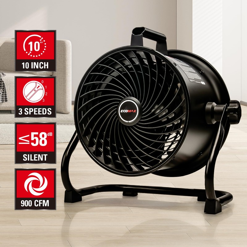 10-Inch High-Velocity Drum Air Circulator Fan, Heavy-Duty Shop Fan with