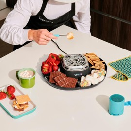 CRUX Marshmallow S'mores Maker - Smores Kit With Marshmallow Roasting Sticks and 4 Trays for Graham Crackers, Chocolate, and Marshmallows - Movie Night Supplies - Black