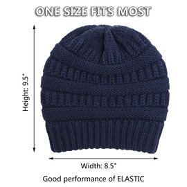 Muryobao Womens Winter Warm Knitted Hat Satin Silk Lined Cable Knit Beanie Chunky Slouchy Skull Cap Navy Blue