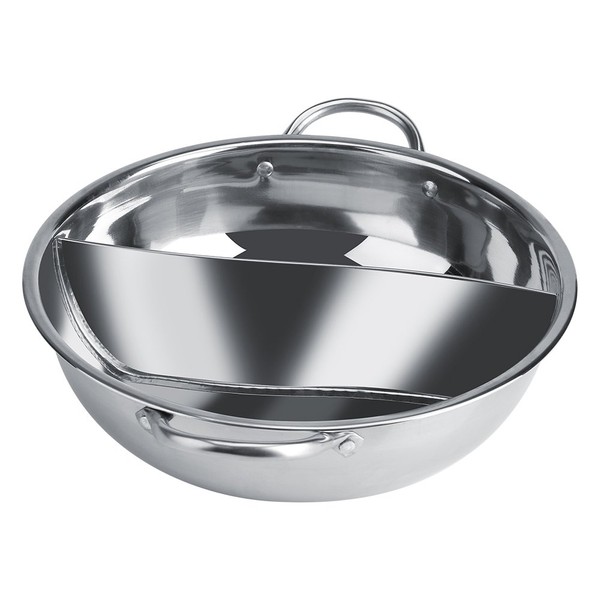 Thick Stainless Steel Hot Pot, Dual Sided Two Flavor Hot Pot, Hollow Handle, Non Stick, Safe for Induction Cooker (34CM)