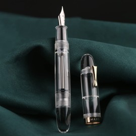 Majohn C4 Eyedropper Fountain Pen Fine Nib, Transparent Acrylic Big Size Writing Pens for Office Business with Box