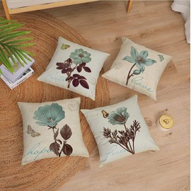 BAOKU Vintage Blue Flower Butterfly Cushion Covers45 x 45 cm Cushion Covers Soft Pillowcases for Sofa Bed Home Garden Patio Decor Set of 4