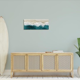 Stupell Industries Foamy Beach Coast Deep Blue Ocean Water Canvas Wall Art, 30x13