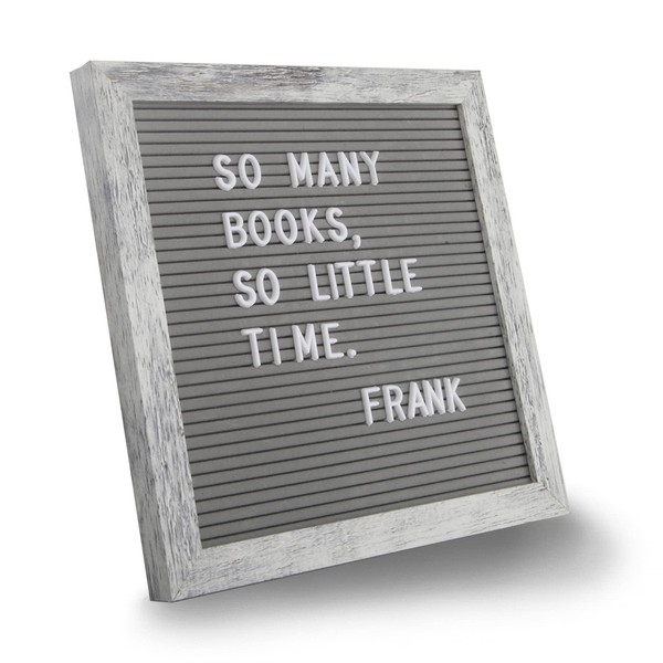 Grey Felt Letter Board 25 x 25 cm, Interchangeable Letter Board with Rustic Frame, Includes 317 Interchangeable Letters, Symbols and Emojis, Decoration for Home, Office and Events