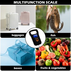 Fishing Scale, 110 lb / 50 kg Luggage Scales with Hooks, LCD Display, Multi-Weighing Unit, High Precision Kitchen Digital Suitcase Scale, Fish Scale