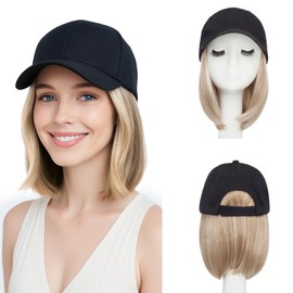 SEGO Hat Wig, Hat with Hair Attached for Women Black Baseball Cap with Hair Extensions, Short Straight Bob Baseball Cap Wig Adjustable Hats for Daily Party 6 Inch #85P613