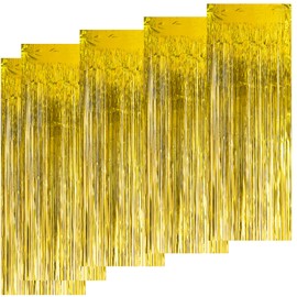 Kioneer Metallic Tinsel Curtains christmas 5 Packs 3 ft x 6 ft large Foil Fringe Curtains for Photo Backdrop Door Wall Hanging Window Curtain Party foil curtain christmas Decoration