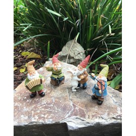 GlitZGlam Happy Gnomes Dancing Celebration! - 4- Piece Musical Garden Gnome Set for The Miniature Fairy Garden