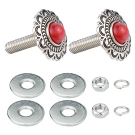 Arenbel Red Core Flower Shape License Plate Frame Screws Nuts 2Pcs Car Tag Bolts Fasteners Embedded Red Core Kit Fit Vehicles Motorcycle Trucks SUV