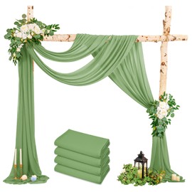 Wedding Arch Draping Fabric, 4 Panels 28" x20ft Sage Green Sheer Chiffon Curtain Drapes for Wedding Drapes Sheer Backdrop Curtains for Wedding Ceremony Reception Party Decoration