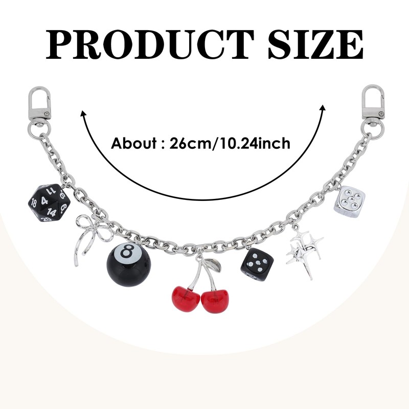 LuneClat Y2k Cherry Bag Chain Charm 8 Ball Dice Star