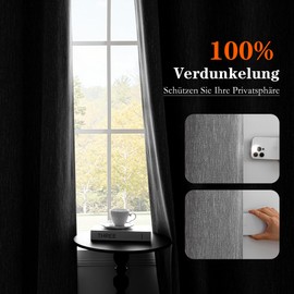 MYSKY HOME Opaque Thermal Curtains Bedroom with Eyelets for Living Room Blackout Curtains, Set of 2, H 160 x W 140 cm, Dark Grey