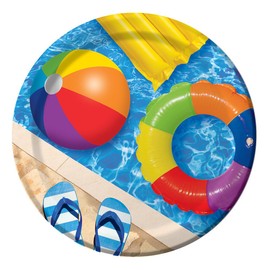 Creative Converting 8 Count Sturdy Style Round Paper Plates, 8.75", Pool Play