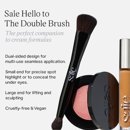 Saie The Double Brush - Multi-Use Dual Ended Makeup Brush To Highlight, Contour and Conceal - Large Ended Face Brush For Sculpting + Precise Application - Vegan, Cruelty-Free (1 Count)