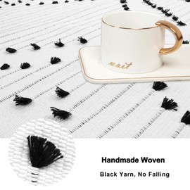 HAOCOO Boho Living Room Rug 4' x 6',Black Geometric Cotton Woven Moroccan Area Rug Washable Kitchen Rug Vintage Tribal Throw Floor Rug Carpet Indoor Outdoor Entryway Rug for Bedroom Laundry Room