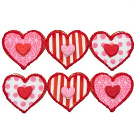 Valentine 6 Heart Cookies- Decorated Crunchy Shortbread Hearts Individually Wrapped With Bow by BakersDozenToGo